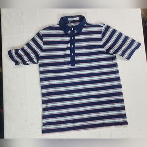 CRIQUET Shirt Men's Size M Blue Striped Golf Polo Short Sleeve‎ Organic Tiny Fla